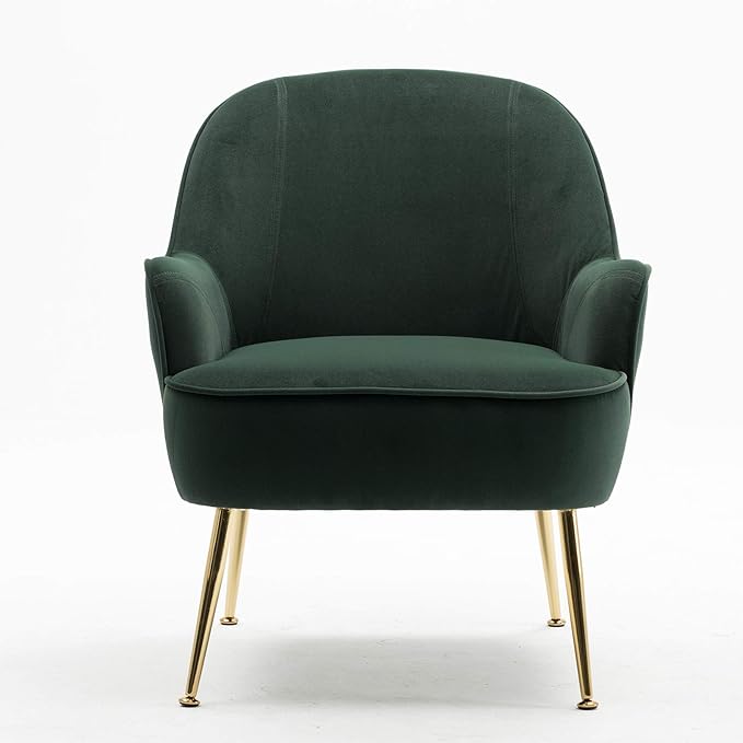 Modern Ergonomics Soft Velvet Fabric Material Accent Chair with Gold Legs and Adjustable Feet Screws for Indoor Home Living RoomDark Green