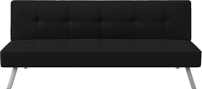 Serta® Rane 66.1 Convertible Futon Sofa Short Twin Size Modern Transitional Tufted Back and Seat Cushion Dream Coil® Comfort Fingerguard® Pinch Point Protection Woven Fabric Black