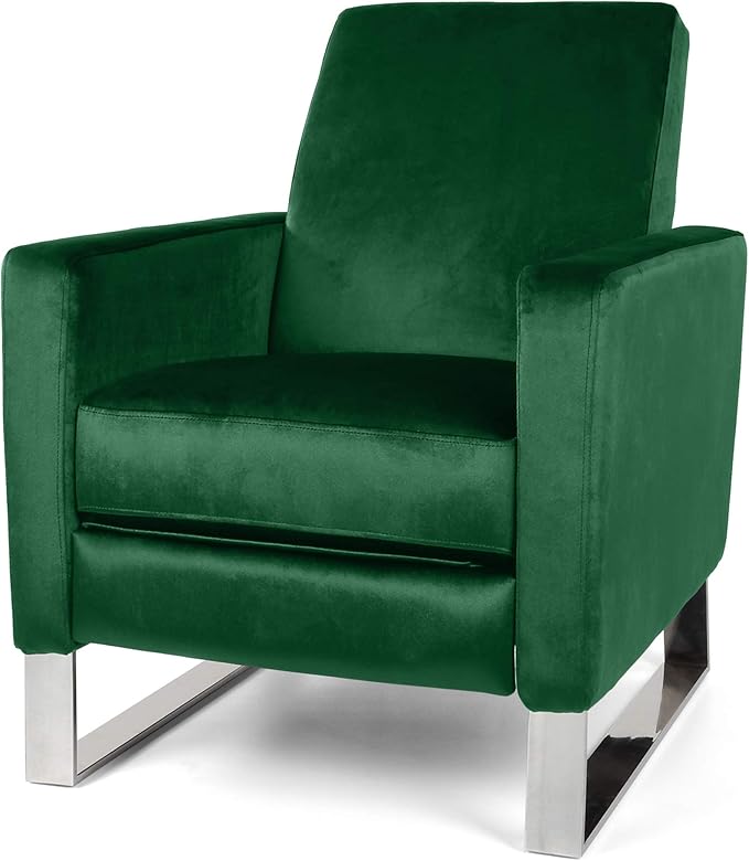Mid-Century Fabric Rocker Recliner Chair Adjustable Single Recliner Sofa with Thicker Seat Cushion with Pocket for Living Room Bedroom Apartment (Emerald)
