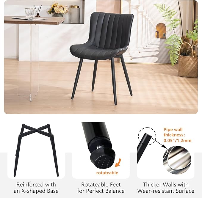 YOUNUOKE Black Dining Chairs Set of 2 Faux Leather Upholstered Kitchen &amp Dining Room Chairs with Back Mid Century Modern Minimalist Accent Chair Armless for Guest Reception Waiting Living Room
