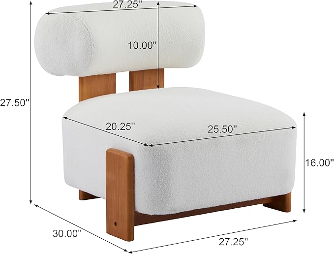 Modern Sherpa Accent Chair Upholstered Armless Slipper Chair Cute Furry Chairs with Curved Backrest and Solid Wooden Legs Side Chairs for Living Room Bedroom Reading Room (Boucle Beige)