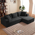 108 L-Shaped Boneless Couch Modular Sectional Sofa with Moveable Ottoman Corduroy Cloud Couches for Living Room No Assembly Ship in a Box Black