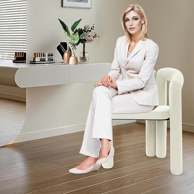 LOYALHEARTDY White Vanity Chair Small Accent Chairs Bedroom Chair with Soft Cushion 17.7 Inch Modern Desk Chairs No Wheels Makeup Stool for Dressing Table Salon Dormitory Living Room