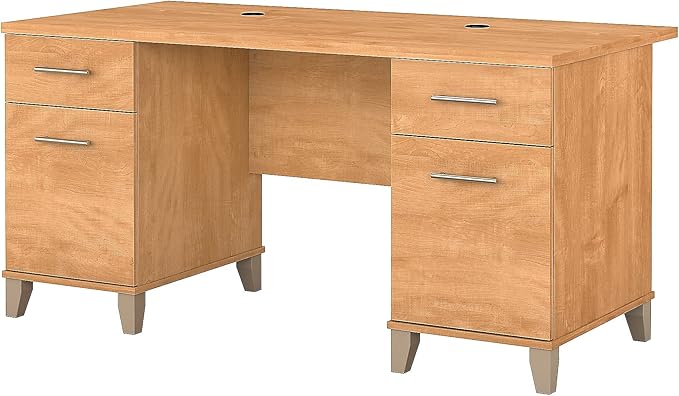 Bush Home 60-inch Home Office Desk with Drawers Large Computer Table with Storage Transitional Style Somerset Collection Maple Cross