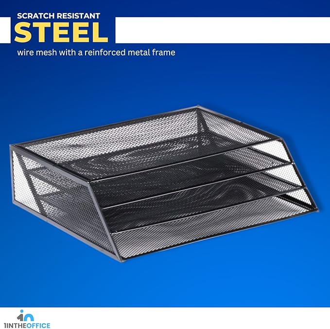 1InTheOffice 3 Tiers File Folder Organizer Desk Sorter Black Mesh