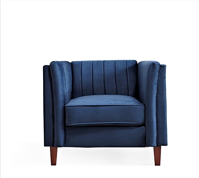 Container Furniture Modern Luxury Velvet Chair for Living Room with High Density Foam Soft Fabric Upholstery Removable Cushions and Solid Wood Legs 36.6'' Wide Armchair Dark Blue
