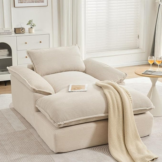 GNIXUU 67 Oversized Chaise Lounge Chair Indoor Corduroy Upholstered Boneless Sleeper Sofa Bed Comfy Large Reading Chair with Wide Armrests Plush Cloud Couch for Living Room BedroomBeige