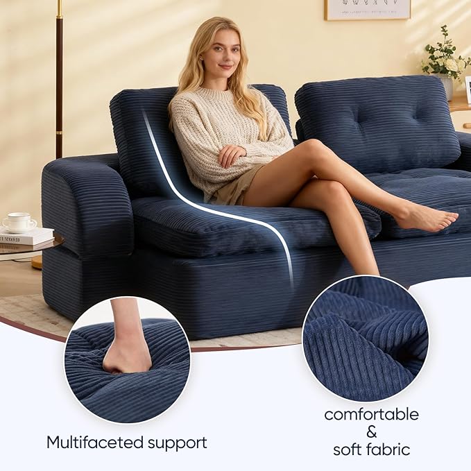 Sofa Bed Couch Convertible Futon Sofa Bed Foldable Boneless Couch No Assembly Love Seat Mattress Sleeper for Living Room Bedroom Apartment Navy