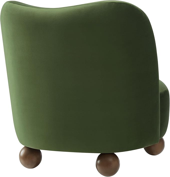 Modway Monroe Performance Velvet Accent Chair in Moss Green Walnut - Upholstered Stain-Resistant Barrel Chair - Comfy Lounge Chair - Oversized Round Armless Reading Chair for Living Room