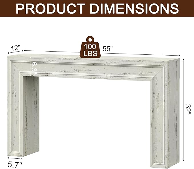 Rresyet 55 Inch Long Console Table Sofa Table Behind Sofa Wooden Entryway Table Farmhouse Entryway Table for Entry Hallway Living Room (White)