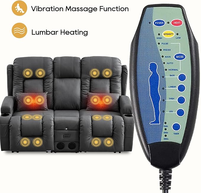 IPKIG Power Loveseat Recliner Sofa with Flip-Up Backrest Console Drawer AC Outlet LED Light Wall Hugger Recliners for Living Room RV Home Theater (Grey Loveseat)