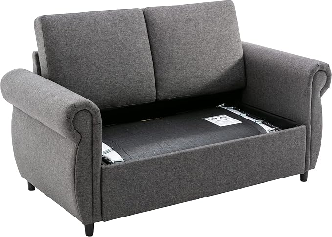 Pull Out Sofa Bed with Twin Size Memory Mattress 57.9 Linen Loveseat Sofa Sleeper Bed 2-in-1 Sleeper Sofa Bed Convertible Sleeper Sofa for Living Room Small Spaces (Gray 072)