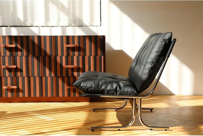 Leather Armchair Modern Accent Chair High Back Living Room Chairs with Metal Legs and Soft Padded Sofa Chairs for Home OfficeBedroomDining Room (Black)