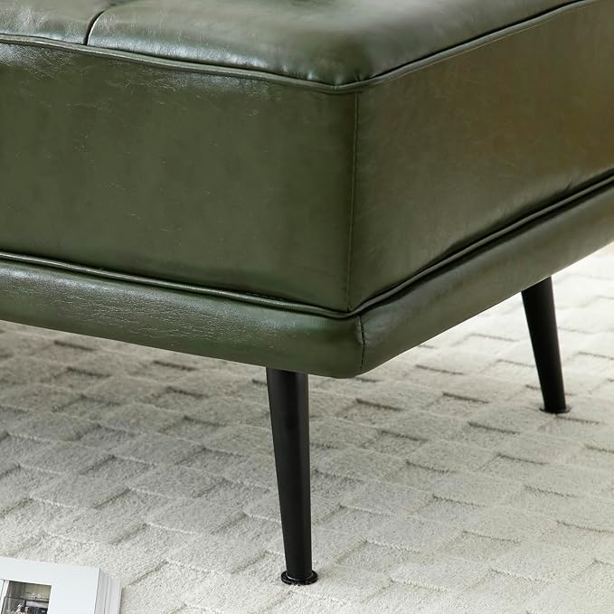 Small Modern Loveseat Couch Sofa Leather Upholstered 2-Seat Sofa Love Seat Furniture with 360-Degree Swivel Tray Black Metal Leg for Small Space Living Room Bedroom Apartment (Green)