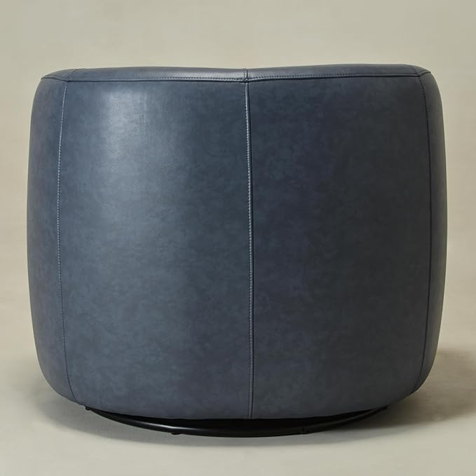 KINWELL 34 Wide Swivel Faux Leather Armchair No Assembly Upholstered PU Leather Swivel Accent Chairs with Toss Pillow for Living Room Office Lounge Navy