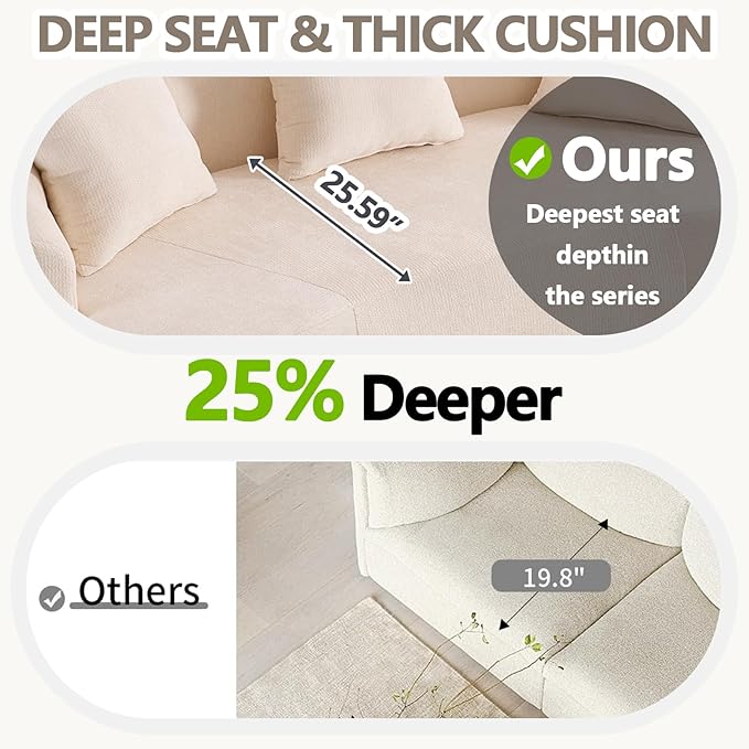 Luxury 80” Curved Loveseat Sofa Chenille Curved Couch with 2 Big Pillows &amp Extra Wide Armrests Comfy Upholstered Oversized Loveseat Couch &amp Sofa for Living Room (Beige 80 Inches)