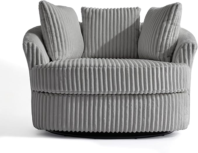 Oversized Round Swivel Barrel Accent Chair with Pillows Comfy Modern Chaise Lounge Sofa Indoor for Living Room Bedroom (Grey Set of 2)