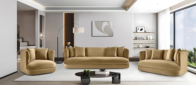 Meridian Furniture 699Camel-L Alder Collection Modern | Contemporary Loveseat with Ultra Luxe Camel 460 GSM Velvet Solid Wood Frame 66 W x 36 D x 30 H Camel