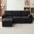 98'' Modular Sectional Cloud Couch with Movable Ottoman 3-Seater Chenille Deep Seat Sofa with Throw Pillows L Shaped Sectional Couches for Living Room Apartment(Black 3-seat)