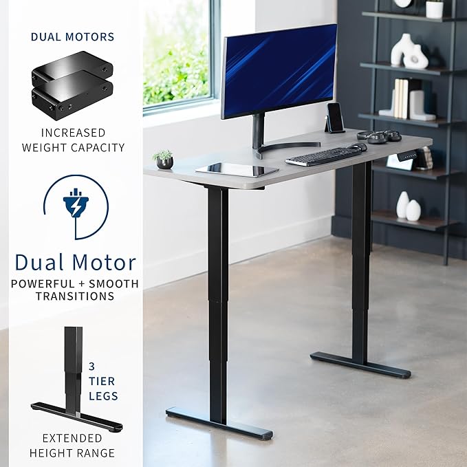 VIVO Electric 60 x 24 in Dual Motor Sit Stand Desk Memory Height Adjustment 2B Series Dark Gray Top Black Frame DESK-KIT-2B6G