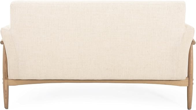 Christopher Knight Home Canna Fabric Flared Arms Loveseat Comfy Upholstery 2 Seater Sofa Wooden Frame Living Room Chair Soft Seating Lounge Sofa for Bedroom/Office Beige + Natural
