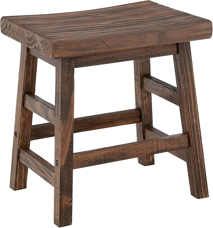 Alaterre Furniture Pomona 20-Inch Counter Height Saddle Seat Barstool – Solid Wood Backless Rustic Farmhouse Stool in Natural Finish for Kitchen Island or Dining Room (Natural)
