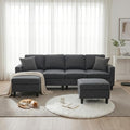 101 L-Shape Modular Sectional Couch Convertible Linen Couch with 2 Ottomans Modern 4 Seater Upholstered Modular Sectional Sofa for Apartment Living Room Charcoal Black