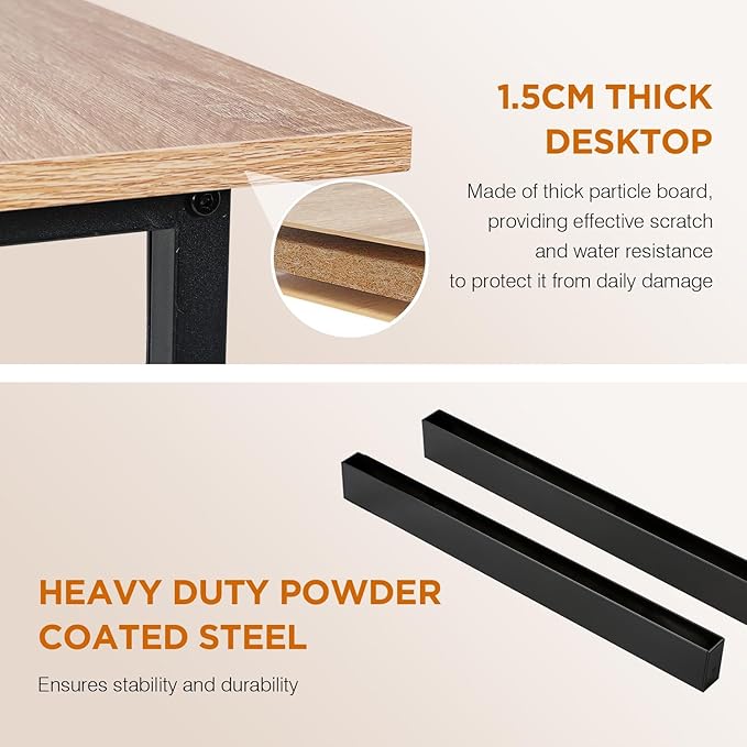 Bigacc Computer Desk Office Desk with Metal Frame Adjustable Feet | Water-Resistant Scratchproof Surface | Sturdy Writing Table for Home Office or Study (Nature 32 Inch)