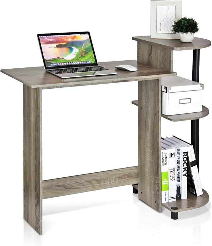 Furinno COMPACT Desk 28.5 Wide Gaming Desk with Shelves Computer Desk with Book Shelf Office Desk for Home Office Study Room Dorm Bedroom French Oak