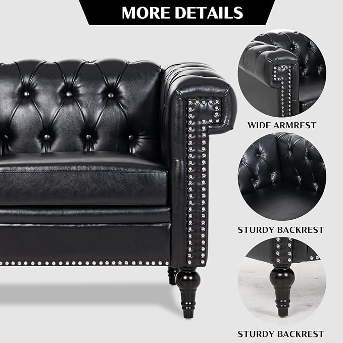 Modern Living Room Chairs Oversized Chesterfield Chair Black Faux Leather Tufted Arm Accent Sofa Chairs Deep Seat Comfy Classic Club Wingback Single Sofa Chair for Bedroom Office