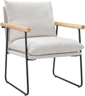 Modern Accent Chair with Removable Cushion &amp Wood Armrests - Ergonomic Vanity Chair for Living Room Bedroom Balcony 396lbs Capacity Corduroy Fabric Comfy Chair with Easy Assembly (White)