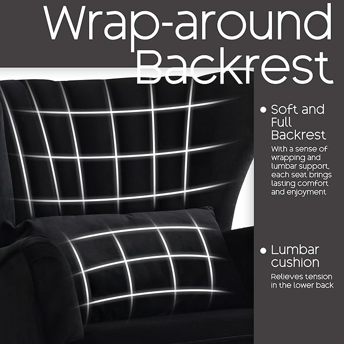 Modern Accent Chairs Set of 2 Comfy Wingback Armchair with Pillow Upholstered Shell Chair Reading Chair for Bedroom Living Room Small Spaces Black