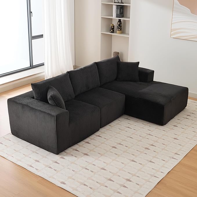 Sectional Cloud Boneless Couch 108 Modern Comfy L-Shape No Assembly Required Convertible Compression Sleeper Modular Sofa with Corduroy Fabric Deep Seat Loveseat + Chaise for Living Room