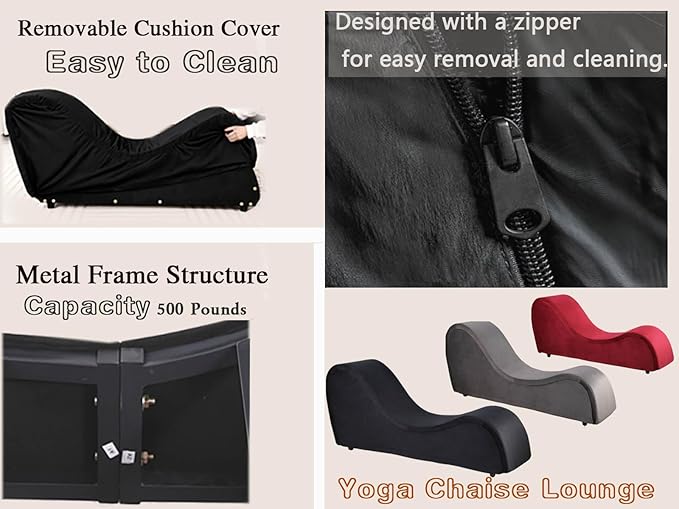Black Sofa Couch Chair 67 Large Chaise Lounge Chair with Velvet Removable Cover 500 Lbs Capacity Sturdy Ottoman Bench for Stretching Meditation Relaxation Practice