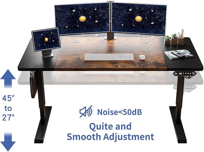 55” Electric Desk – Modern Height Adjustable Workstation with Quiet Motorfor Office or Studio