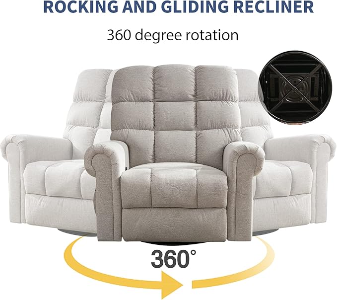 ANJ 360°Swivel Rocker Recliner Chair with Massage and Heat Manual Overstuffed Oversized Swivel Recliners for Big Man Large Glider Rocking Reclining Chairs for Nursery Living Room Beige