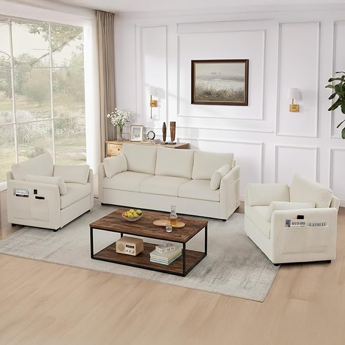 Modern Accent Chair Living Room Chairs in Corduroy FabricReading Chair Sofa Couch for Apartment and Small Spaces.(Beige Chair)