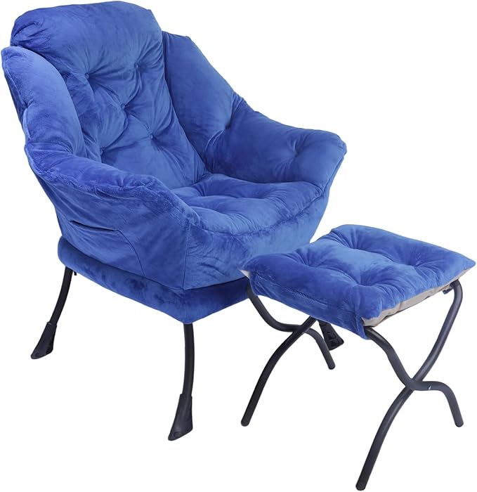 Kokel Lazy Chair with Folding OttomanLiving Room Chairs (Blue-1248)