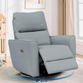 GarveeHome Power Recliner Chair 270° Swivel Rocking Glider with USB Charging Port PU Leather Upholstered Fabric Ergonomic Modern Nursery Chair for Living Room Bedroom Nursery (Light Grey)