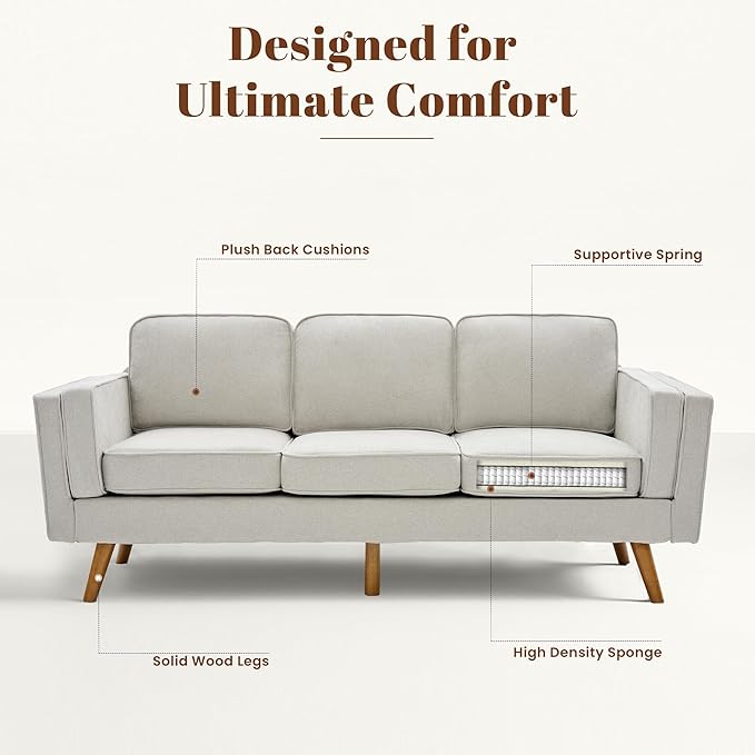 Kingfun Living Room Furniture Sets 3 Seater Couch and Armchair Mid Century Modern Sofa Set Chenille Couch with Solid Wood Frame for Living Room &amp Bedroom Khaki