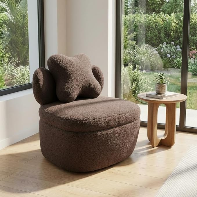 Mid Century Modern Soft Toy Bear Accent Chair - Soft Boucle Upholstered Lounge Armchair - Swivel Barrel Chair