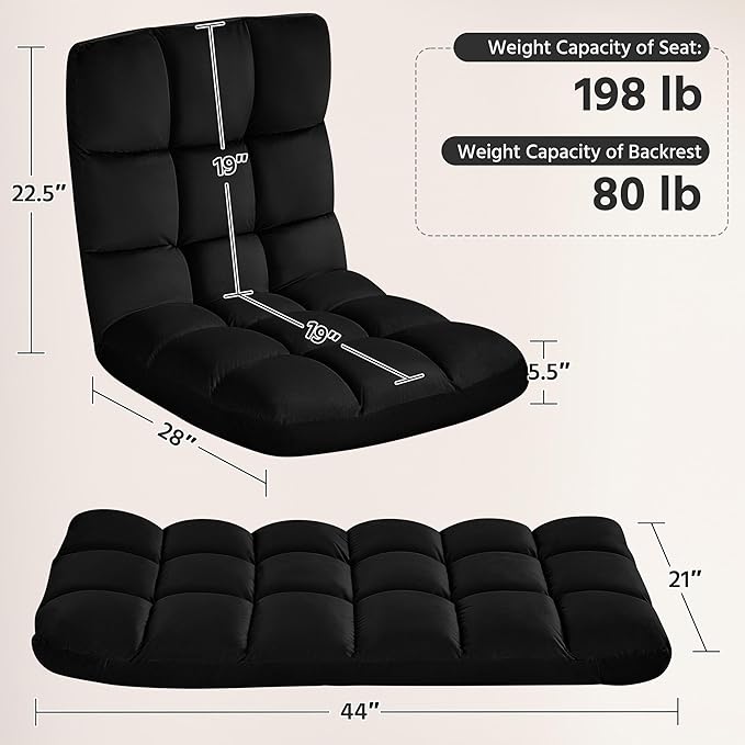 Yaheetech Floor Chair Meditation Chair with Back Support Gaming Floor Lounger with 14 Adjustable Position for Adult Black 2pcs