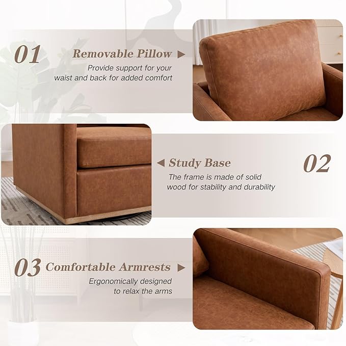 Mlmh &amp Kngwa 30.7 Swivel Accent Chairs Set of 2 Upholstered Accent Chair Modern Faux Leather Swivel Chair for Living Room Bedroom Brown