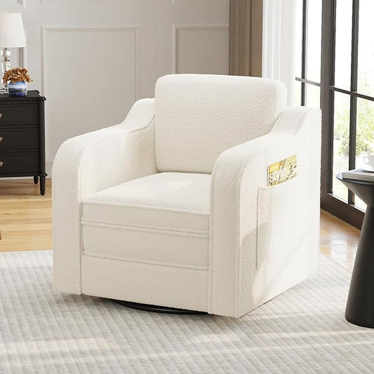 Swivel Accent Chairs for Living Room 30 Inches Modern Arm Chair Upholstered Armchair Single Sofa for Bedroom Apartment Reading Room White
