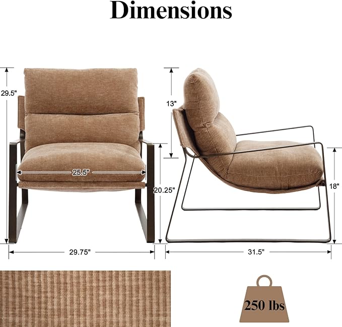 Mid-Century Accent Chair Set of 2 Comfy Chenille Fabric Side Chair with Armrest Upholstered Leisure Chair with Bronze Metal Frame for Living Room Reception Room Khaki