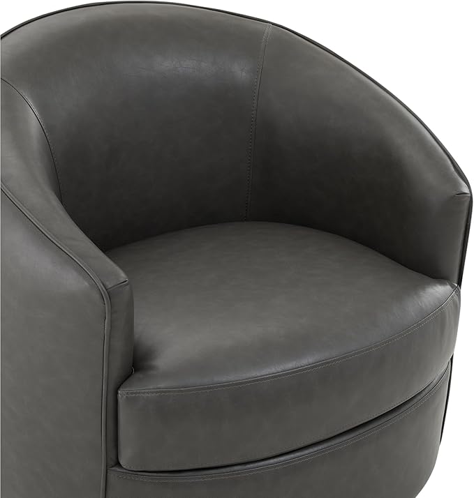 CHITA Swivel Barrel Chair Modern Comfy FSC Certified Upholstered Faux Leather Accent Chair for Living Room Fully Assembled Grey