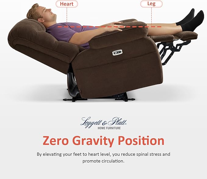 MCombo 27'' Oversized Recliner Power Recliner Chair for Big and Tall Zero Gravity Recliner with USB Charge Ports Side Pockets for Living Room Fabric PR677 (Coffee)