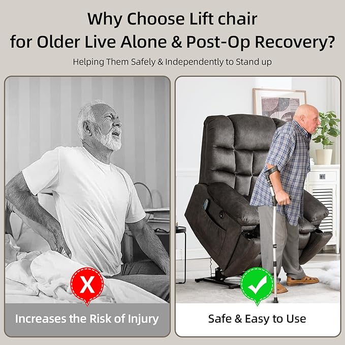 CANMOV Power Lift Recliner Chair for Elderly with Massage and Heat Electric Lift Chair with 2 Side Pockets and Cup Holders USB &amp Type-C for Living Room Black