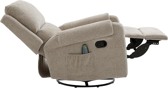 Christopher Knight Home Harper Massage Recliner Chair with 8 Modes Chenille Upholstered Recliner Sofa Swivel Massage Chair with a Side Storage Pocket for Living Room/BedroomHead SupportLight Brown