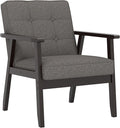 Modern Accent Chair with Arm Rest Upholstered Linen Fabric Leisure Chair Comfy Side Chair with Backrest Button and Wooden Frame for Living Room Bedroom Reading(Gray)